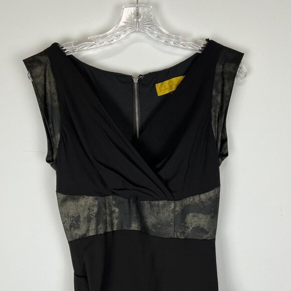 Nicole Miller Womens Black V Neck Ruched Sheath Dress Cap Sleeves size 8 - Picture 2 of 11